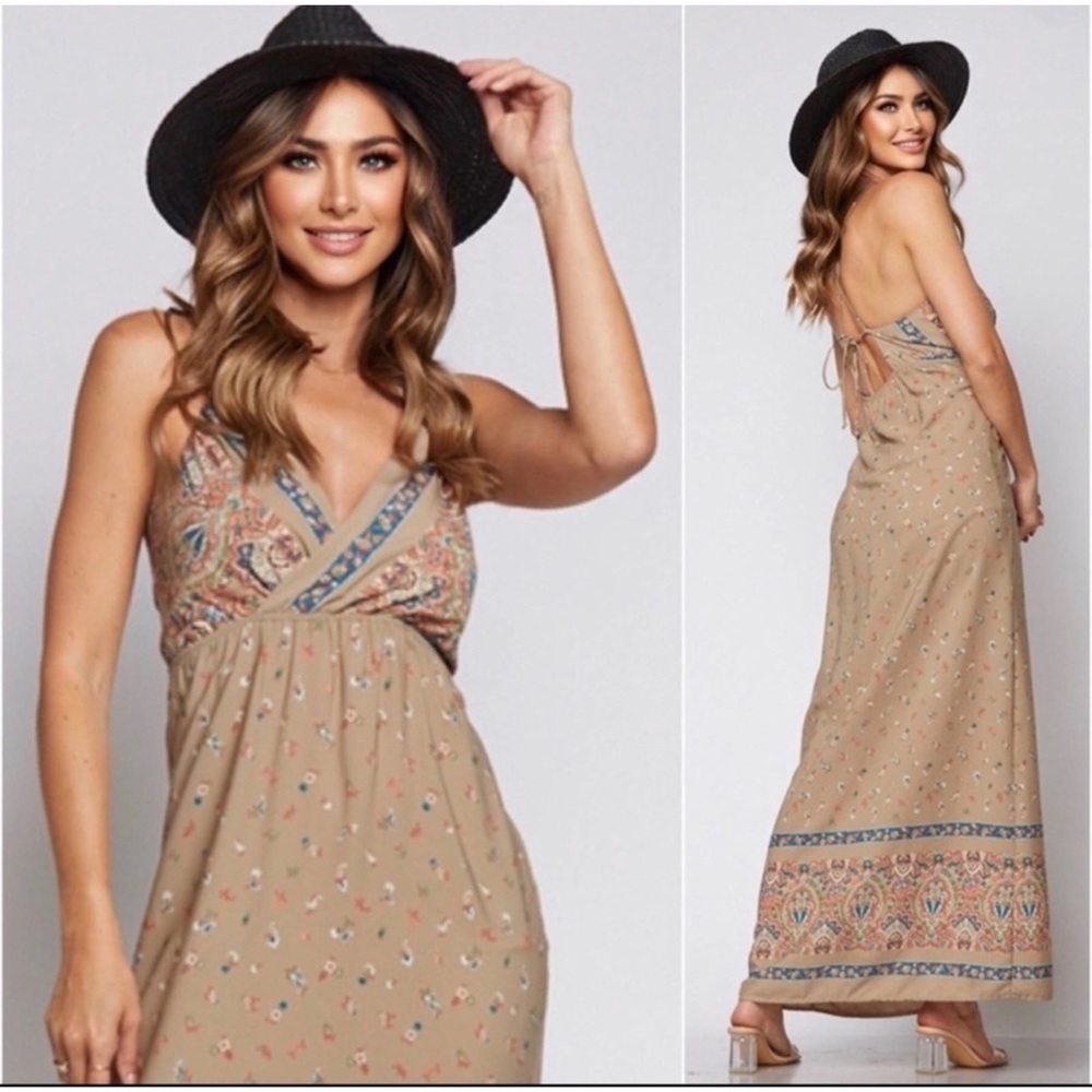 NWOT Beige/Taupe Boho Paisley Print Maxi Dress